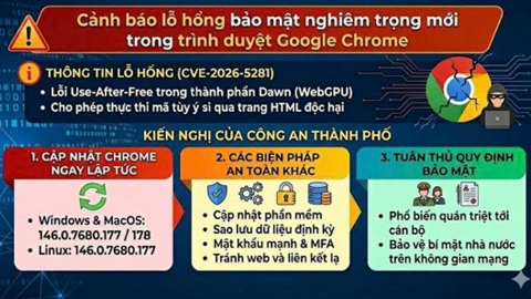 Công an Hà Nội cảnh báo lỗ hổng bảo mật nghiêm trọng trên Google Chrome