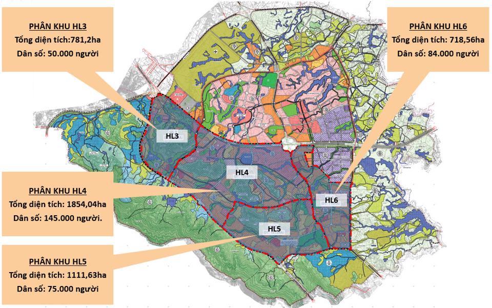 Sơ đồ c&aacute;c quy hoạch ph&acirc;n khu đ&ocirc; thị H&ograve;a Lạc.