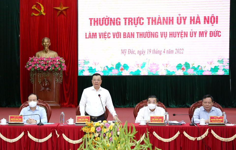 Thường trực Th&agrave;nh ủy H&agrave; Nội l&agrave;m việc với Ban Thường vụ Huyện ủy Mỹ Đức