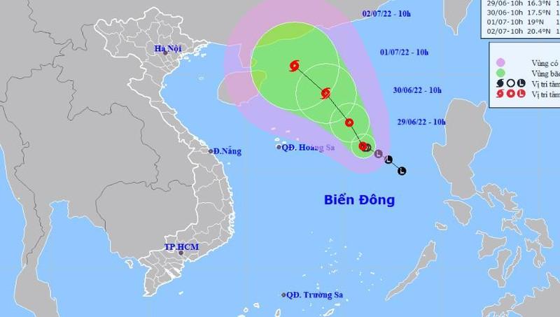 Vị trí và đường đi của áp thấp nhiệt đới trưa nay, 29/7.