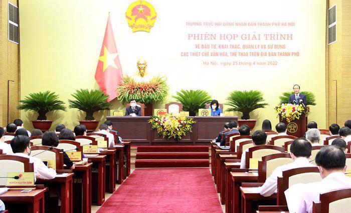 Thường trực HĐND TP H&agrave; Nội tổ chức ''Phi&ecirc;n họp giải tr&igrave;nh về việc đầu tư, khai th&aacute;c, quản l&yacute; v&agrave; sử dụng c&aacute;c thiết chế văn h&oacute;a, thể thao tr&ecirc;n địa b&agrave;n TP H&agrave; Nội'' (th&aacute;ng 4/2022)