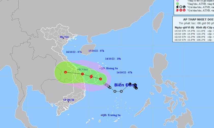 Dự báo vị trí và hướng đi của áp thấp nhiệt đới.