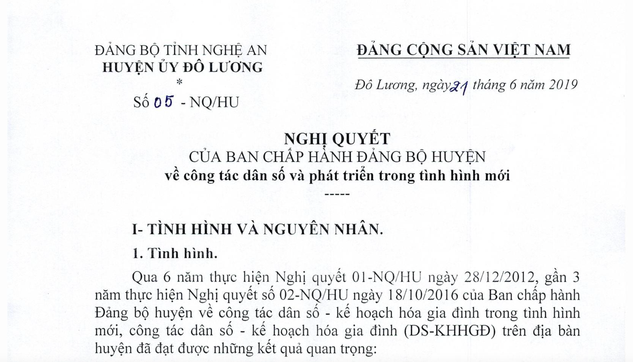 Nghị quyết 05 của BCH huyện Đô Lương.