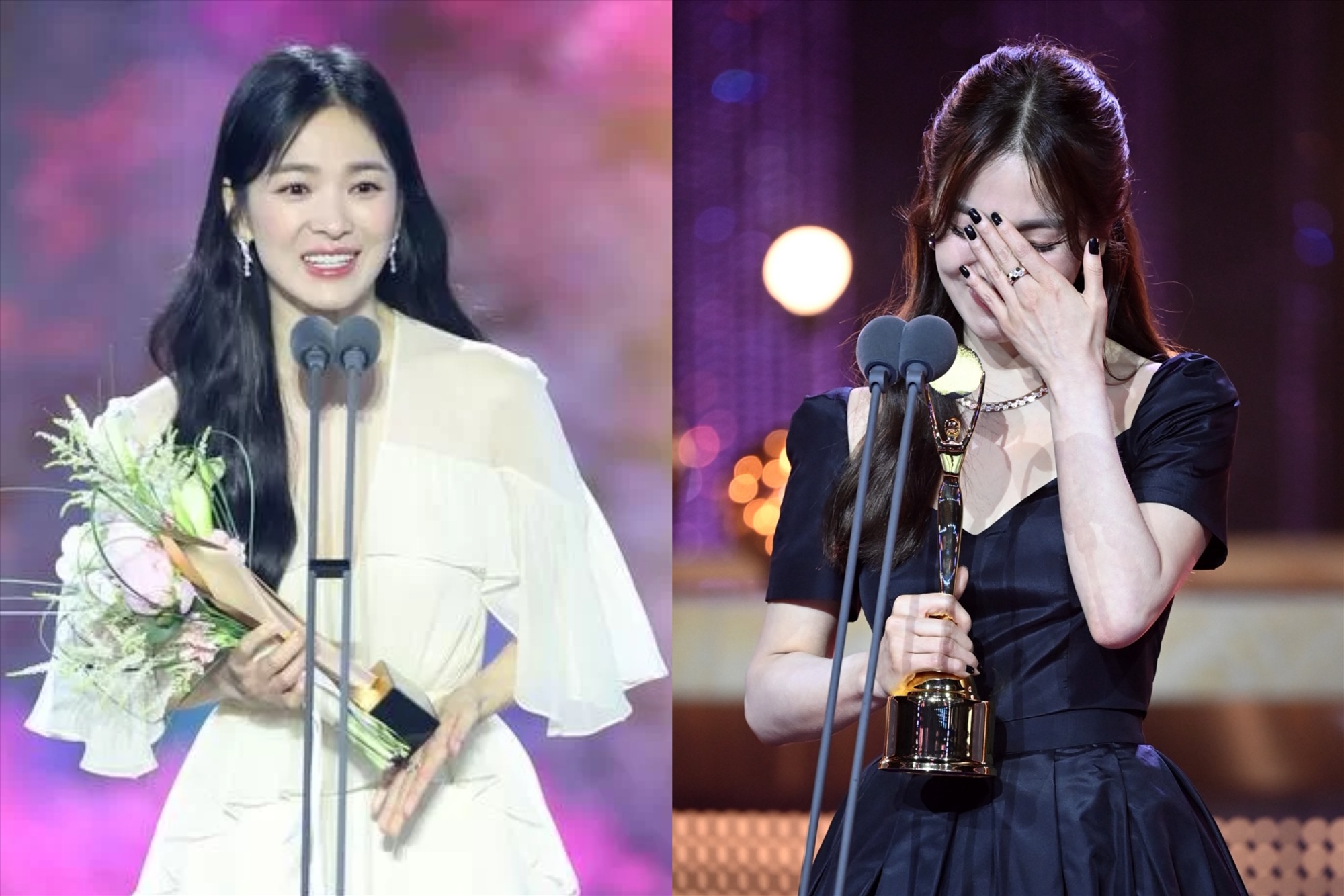 Song Hye Kyo nhận giải Nữ chính truyền hình Baeksang và giải Daesang truyền hình Rồng Xanh 2023. Ảnh: