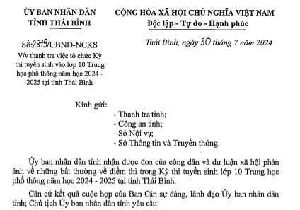 Thanh tra đột xuất kỳ thi vào lớp 10 THPT ở Thái Bình