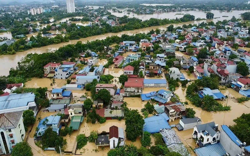 Phường Đồng Bẩm, TP Thái Nguyên ngập trong nước lũ. Ảnh: Tuấn Anh