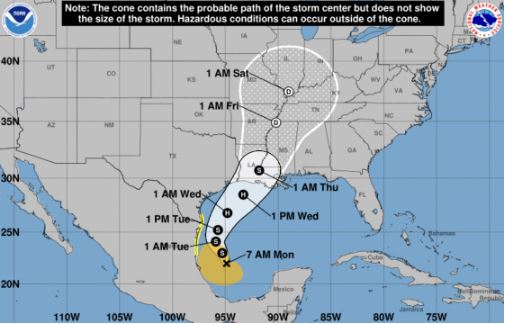 Dự báo đường đi của bão số 6 Francine. Ảnh: NOAA