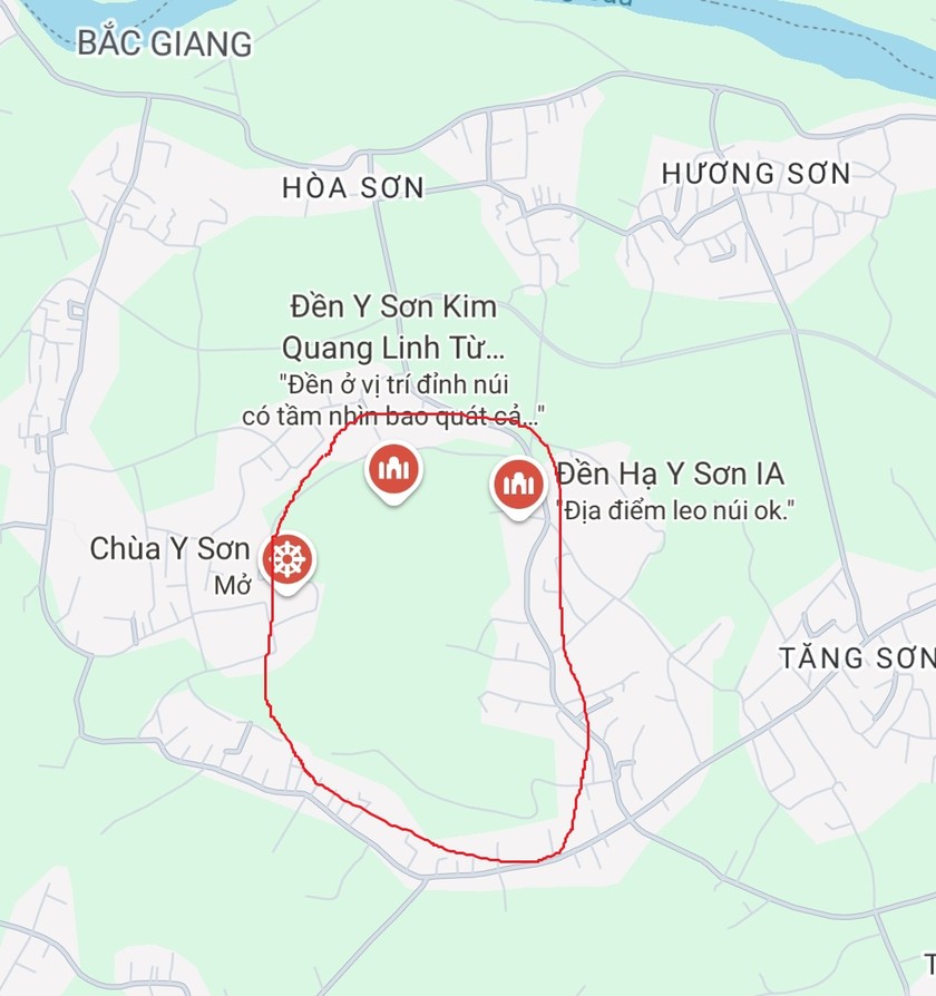 Vị trí núi Y Sơn (chỗ khoanh tròn đỏ) trên Google Map.