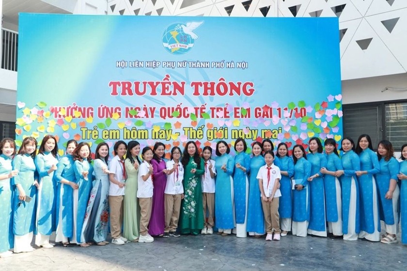 Chương trình truyền thông “Tầm nhìn cho tương lai của trẻ em gái” do Hội LHPN TP Hà Nội tổ chức tại Trường THCS Hà Đông, Hà Nội ngày 7/10. (Nguồn: Hội LHPN)