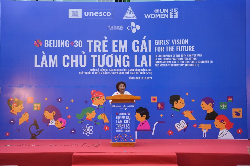 Bà Caroline Nyamayemombe, Trưởng đại diện UN Women tại Việt Nam phát biểu tại sự kiện.