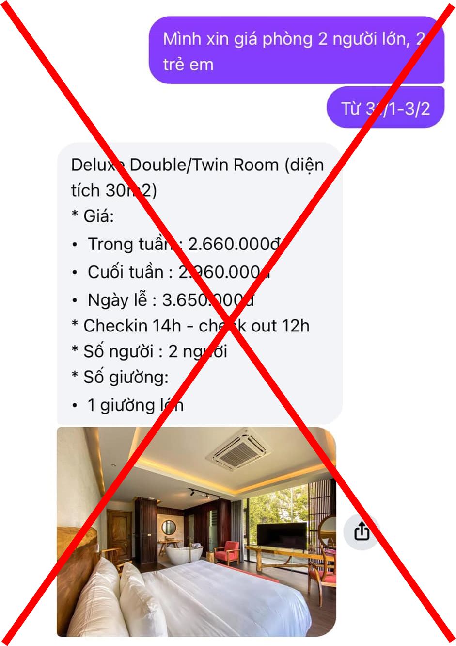 Tin nhắn lừa đảo đặt phòng ở Ninh Bình. Ảnh: Nhân vật cung cấp