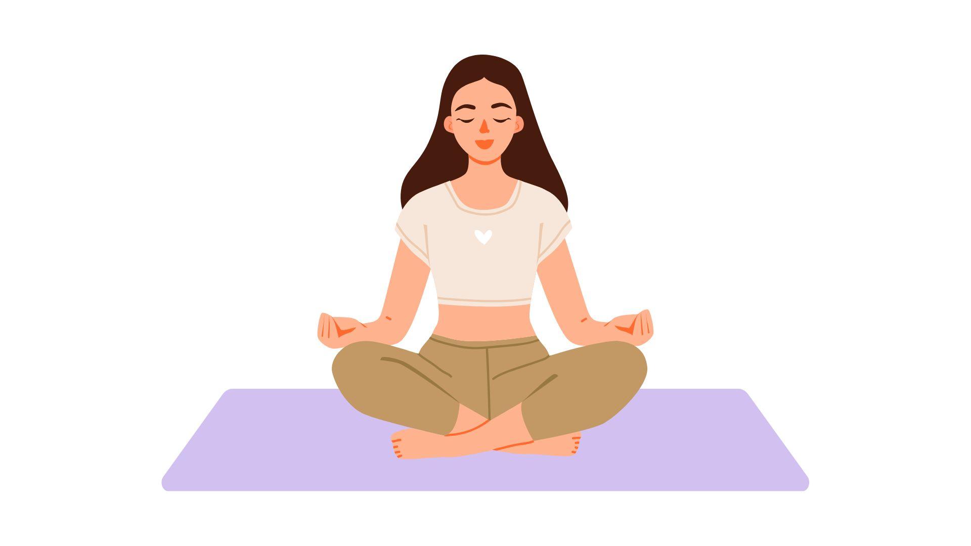 Tư thế ngồi thiền thoải mái (Sukhasana). Ảnh đồ hoạ: HƯƠNG SƠN