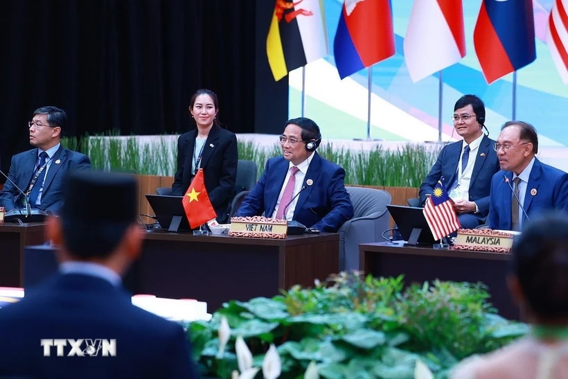 Thủ tướng Phạm Minh Chính dự và phát biểu tại phiên Đối thoại của lãnh đạo ASEAN với thanh niên ASEAN. (Ảnh: Dương Giang/TTXVN)