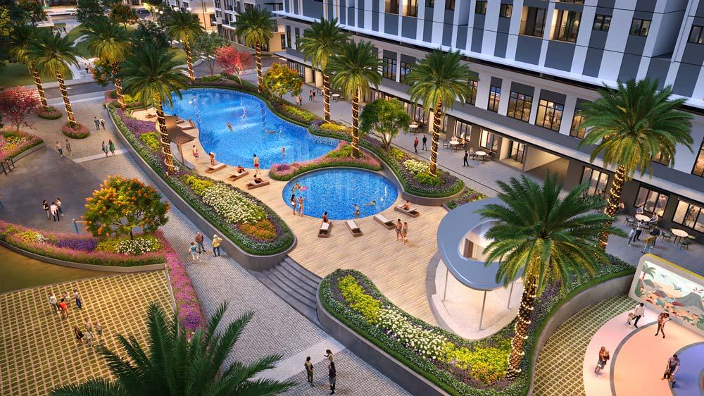 Hồ bơi người lớn và trẻ em mang đến cơ hội rèn luyện sức khỏe và thư giãn tuyệt vời cho cư dân K-Home Apartment.