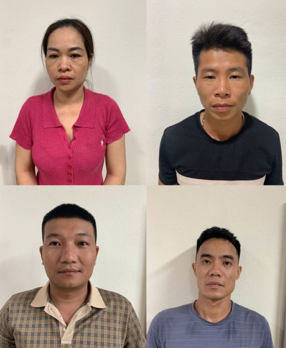 4 đối tượng bị tạm giữ hình sự về hành vi “Vi phạm các quy định về vệ sinh an toàn thực phẩm”. Ảnh: Công an Thanh Hóa