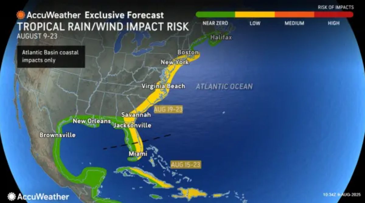 Dự báo lượng mưa ở bờ biển lưu vực Đại Tây Dương. Ảnh: AccuWeather