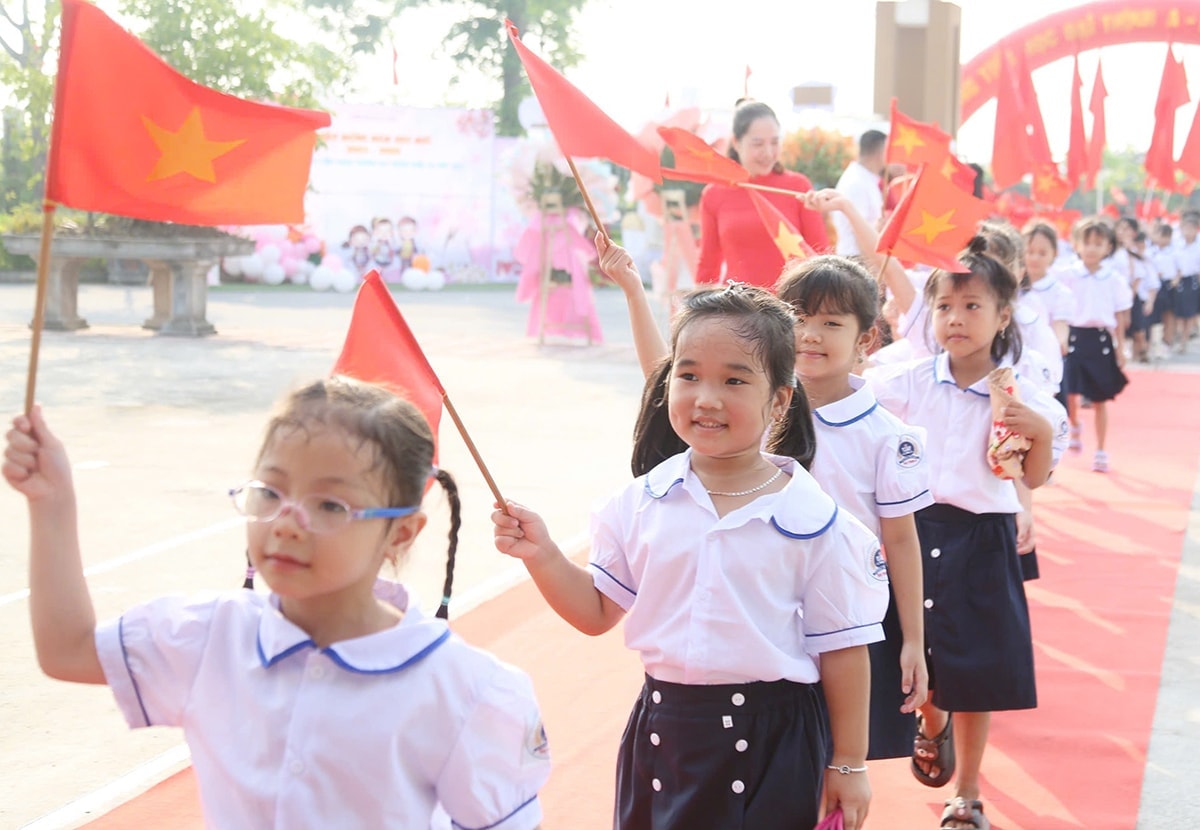 Học sinh Trường Tiểu học Đại Thịnh A (xã Quang Minh). Ảnh: Thái Thành