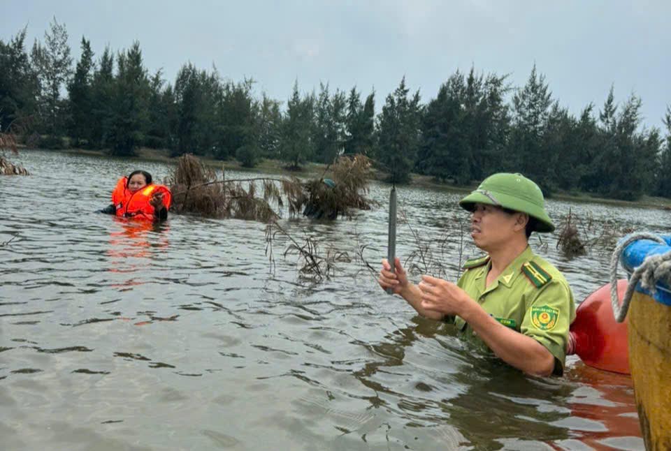 Phá dỡ lùm bẫy chim ở lạch. Ảnh: Trần Tuấn.