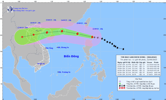 Siêu bão Ragasa mạnh nhất giật trên cấp 17 trong 24 giờ tới, sắp đi vào Biển Đông