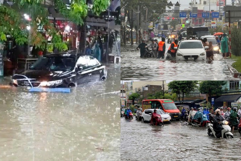 Nhiều khu vực trung tâm trũng thấp của Đà Nẵng bị ngập sâu do mưa lớn từ ngày 27.9. Ảnh: Trường An