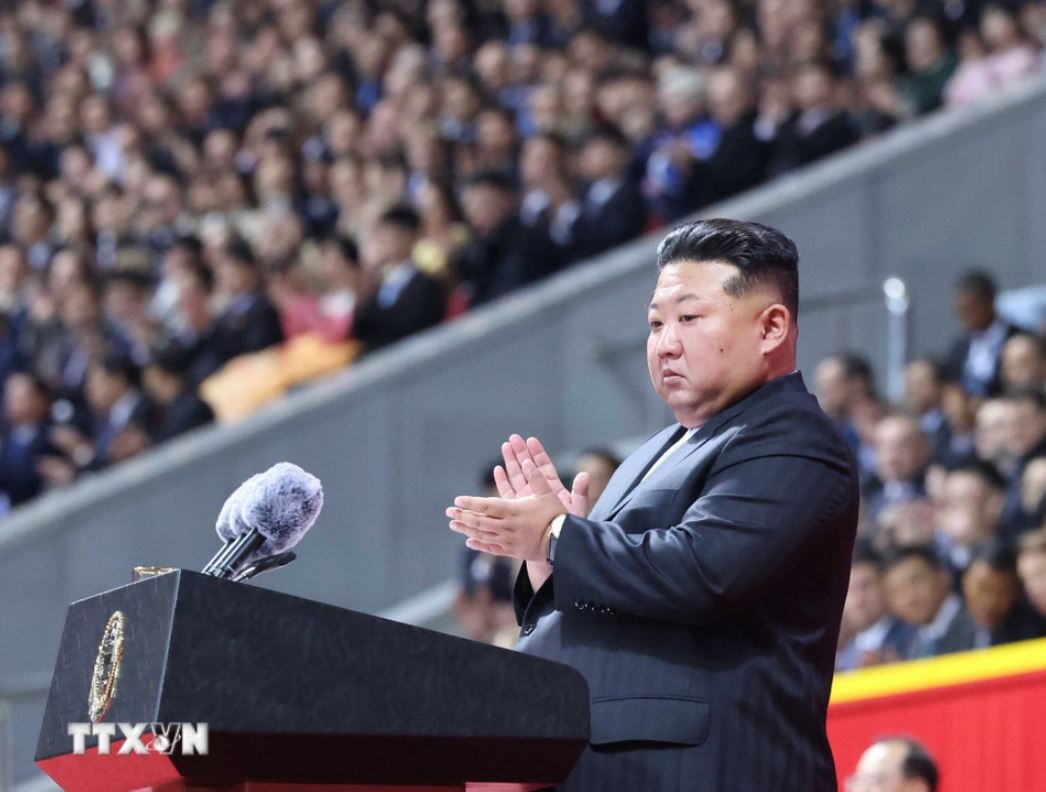 Chủ tịch Triều Tiên Kim Jong Un phát biểu. Ảnh: TTXVN