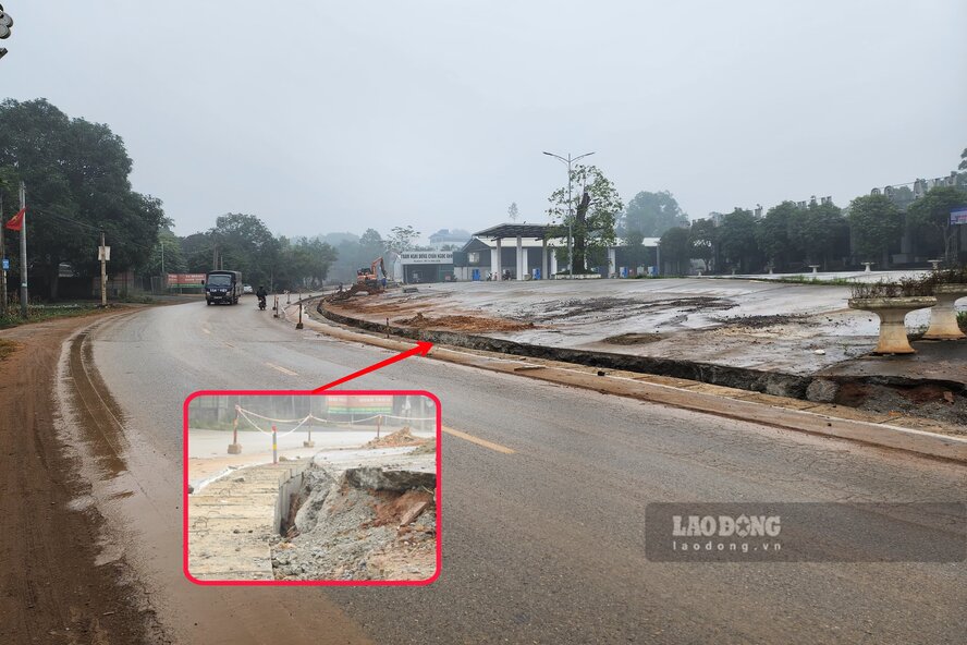 Hàng chục m đường bên Quốc lộ 2 mà trạm dừng nghỉ Ngọc Anh lấn đã được giải tỏa. Ảnh: Tô Công.