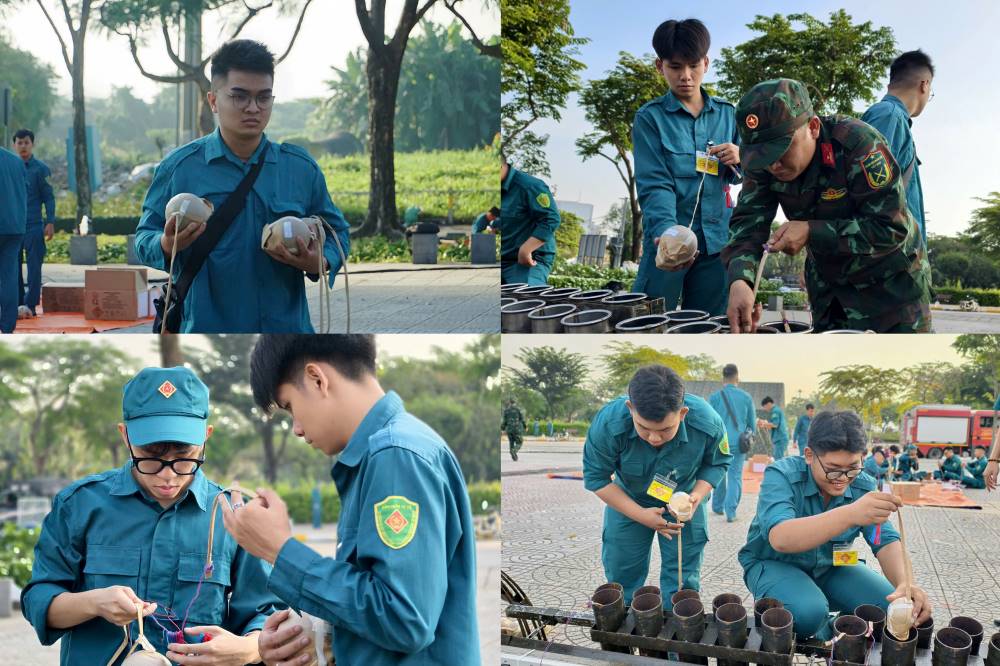 Quy trình lắp đặt pháo hoa được thực hiện từ sáng sớm, tuân thủ nghiêm ngặt yêu cầu an toàn. Ảnh: Thái Bảo