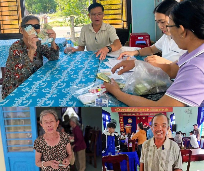 Người dân khó khăn ở phường Quảng Phú vui mừng nhận quà Tết sớm từ Đảng, Nhà nước. Ảnh: Hoàng Bin