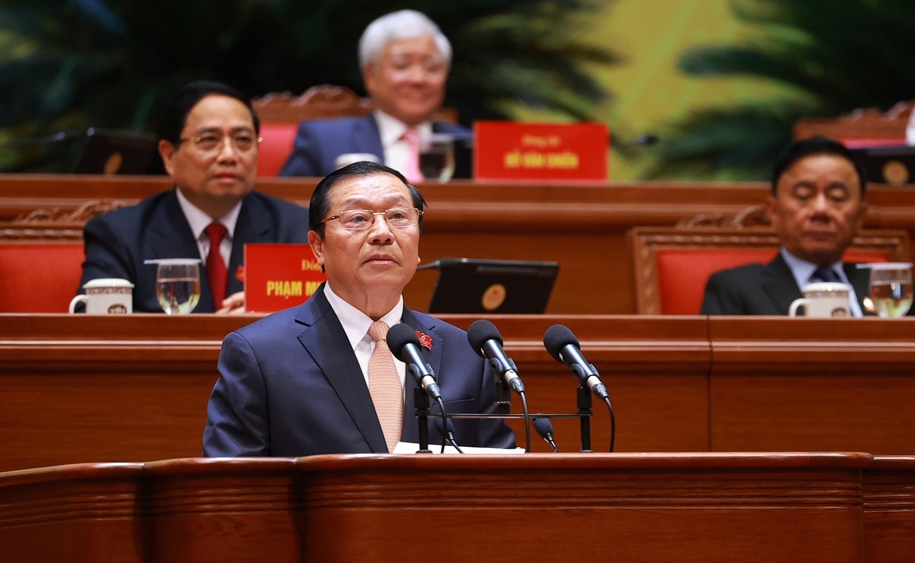 Phó trưởng ban Thường trực Ban Tuyên giáo và Dân vận Trung ương Lại Xuân Môn tham luận tại Đại hội. Ảnh: ĐH