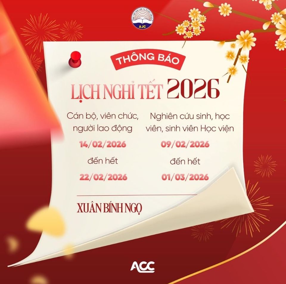 Lịch nghỉ Tết Nguyên đán năm 2026 của sinh viên Học viện Báo chí và Tuyên truyền. Ảnh: Học viện Báo chí và Tuyên truyền