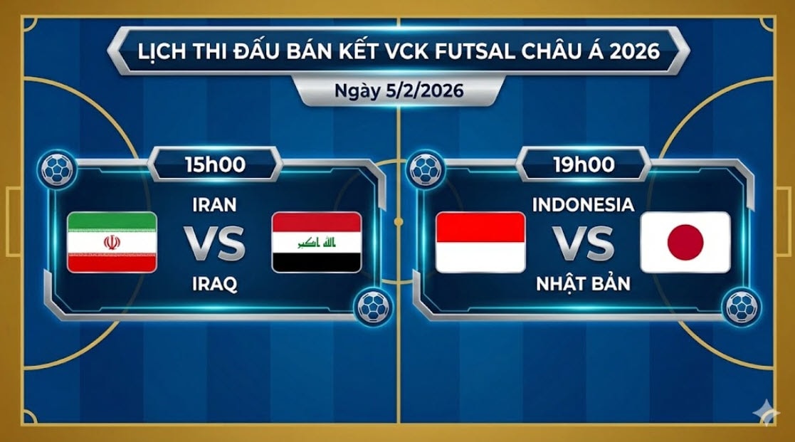 Lịch thi đấu bán kết VCK Futsal Châu Á 2026