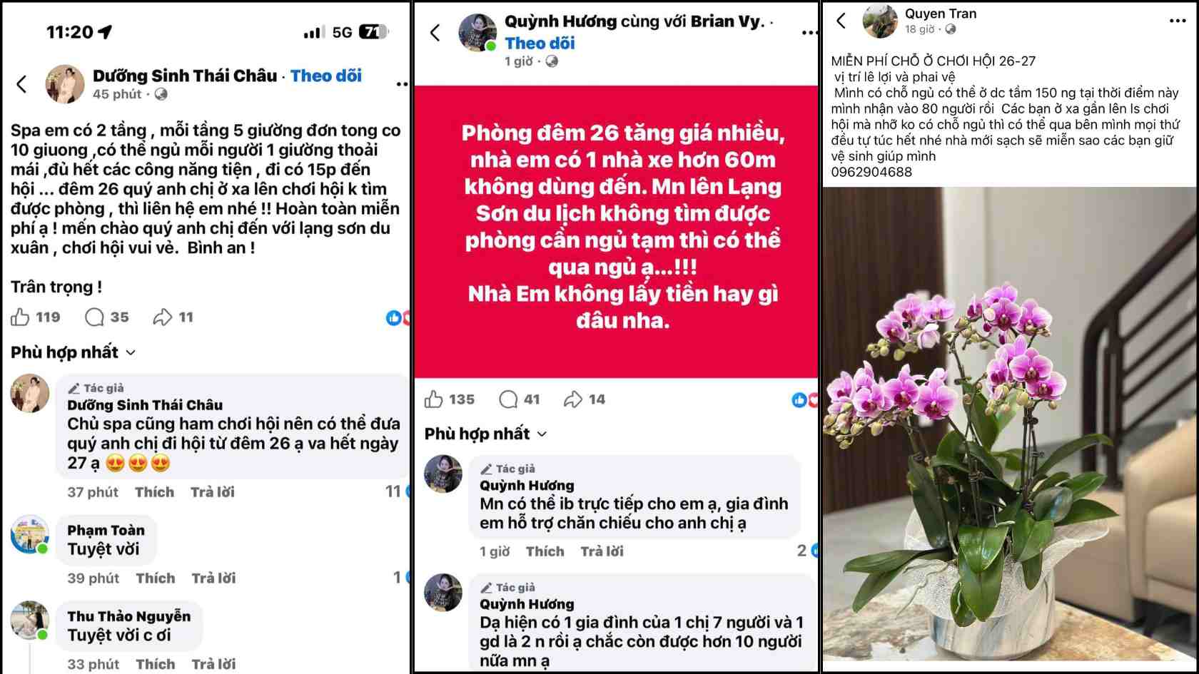 Những bài đăng thông báo hỗ trợ du khách dịp lễ hội.