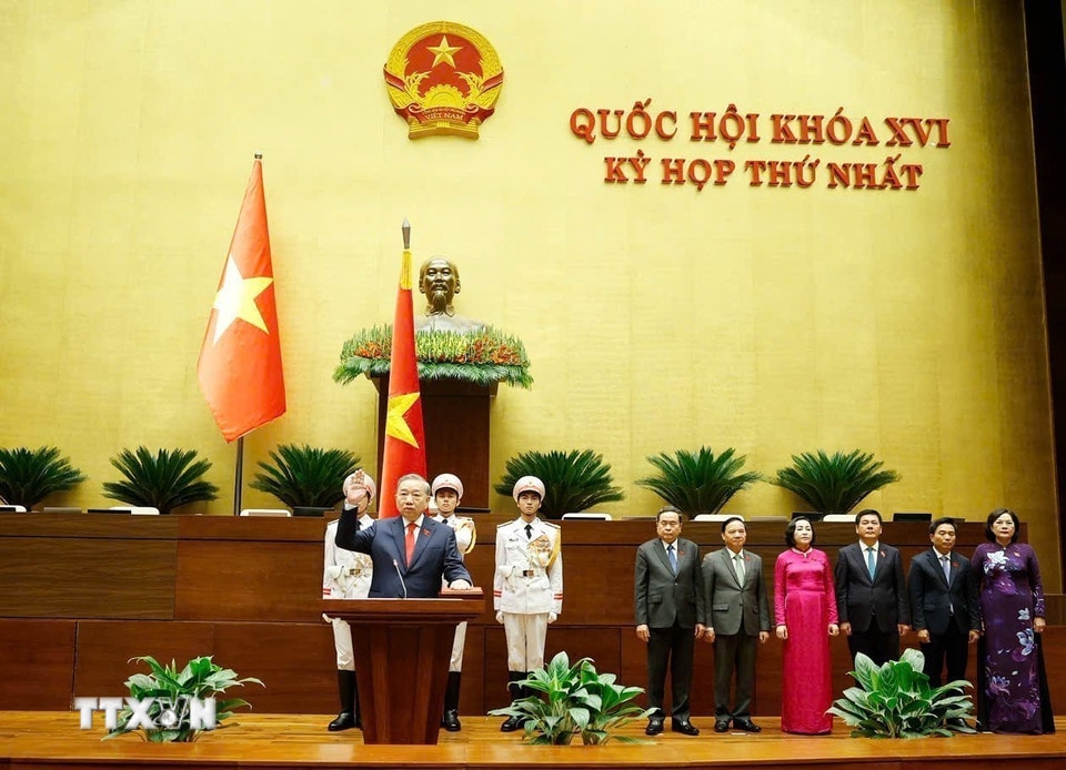 Chủ tịch nước Cộng hòa xã hội chủ nghĩa Việt Nam Tô Lâm tuyên thệ nhậm chức. (Ảnh: Lâm Khánh/TTXVN)