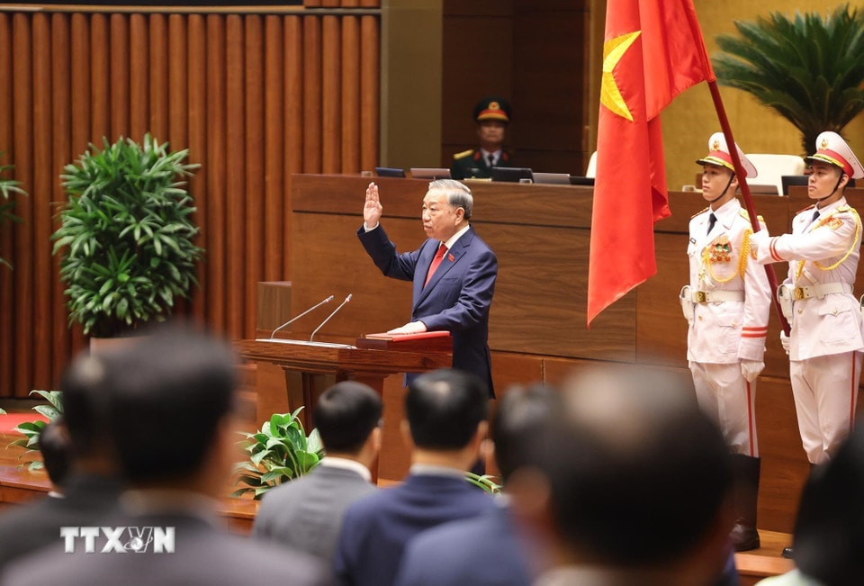 Chủ tịch nước Cộng hòa xã hội chủ nghĩa Việt Nam Tô Lâm tuyên thệ nhậm chức. (Ảnh: Lâm Khánh/TTXVN)