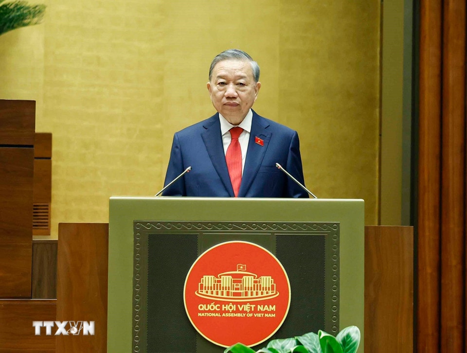 Chủ tịch nước Cộng hòa xã hội chủ nghĩa Việt Nam Tô Lâm phát biểu nhậm chức. (Ảnh: Thống Nhất/TTXVN)