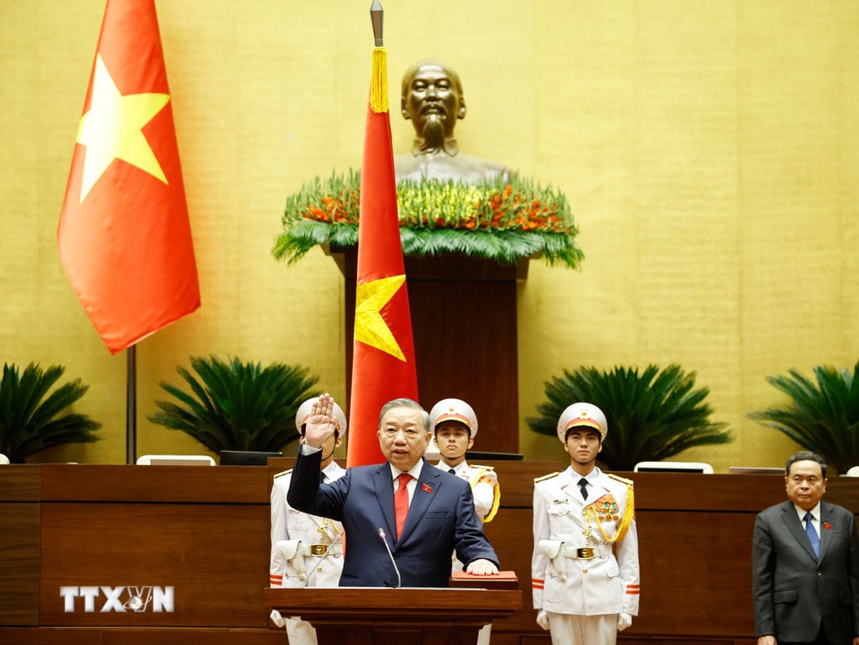Chủ tịch nước Cộng hòa xã hội chủ nghĩa Việt Nam Tô Lâm tuyên thệ nhậm chức. (Ảnh: Thống Nhất/TTXVN)