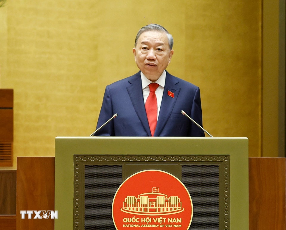 Chủ tịch nước Cộng hòa xã hội chủ nghĩa Việt Nam Tô Lâm phát biểu nhậm chức. (Ảnh: Thống Nhất/TTXVN)