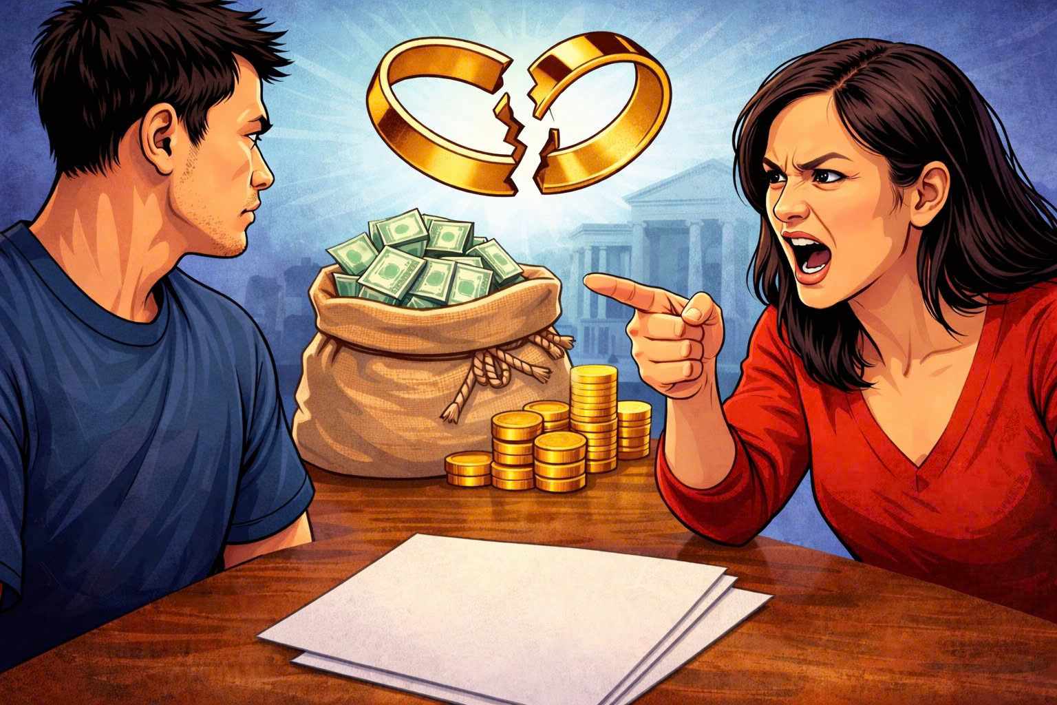 Chồng trúng số khi ly hôn chưa hoàn tất, vợ đòi chia tiền. Ảnh: AI/Phạm Ngọc