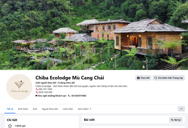 Ảnh chụp màn hình các bài đăng quảng cáo, thu hút khách du lịch của fangpage Chiba Eclodge.
