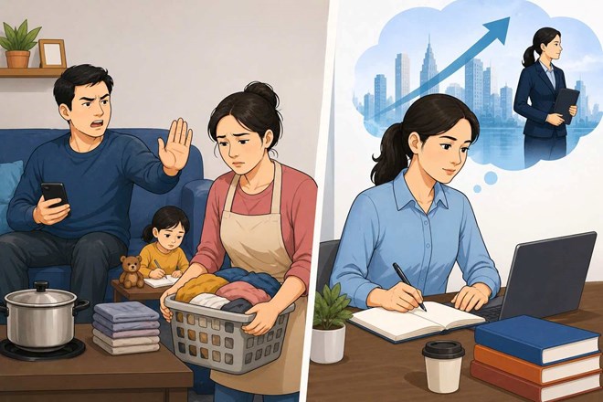 Chồng không chia sẻ việc nhà, cản trở vợ đi học