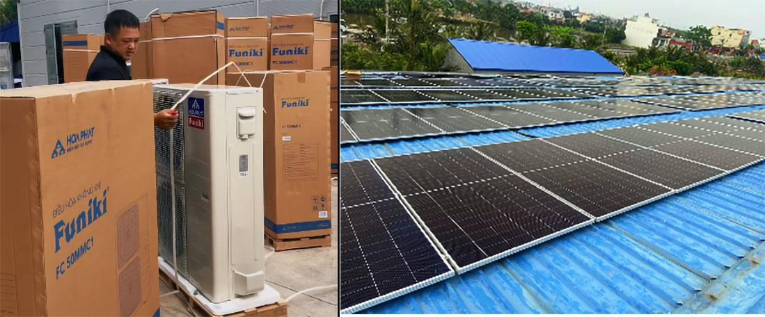Công ty Dệt May Hải Hậu lắp đặt điều hòa và hệ thống điện năng lượng mặt trời giải nhiệt cho công nhân lao động. Ảnh: Công đoàn Công ty cung cấp.