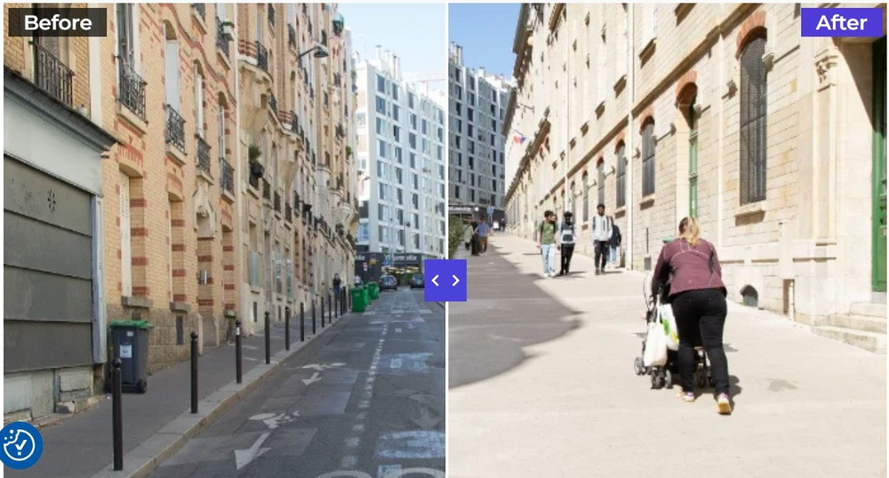 Một con phố trung tâm Paris trước và sau khi hạn chế xe hơi cá nhân. Ảnh: Ville de Paris anh-2.jpg