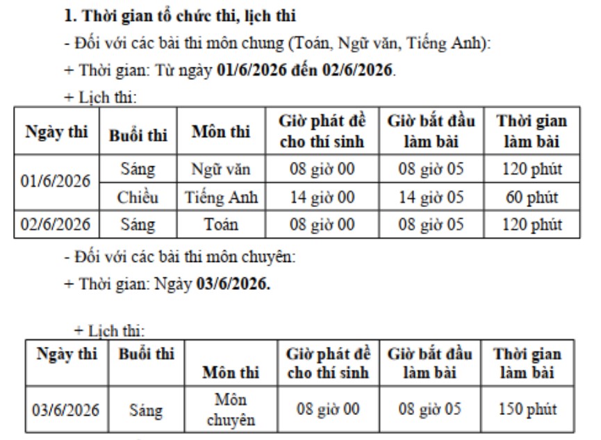 Lịch thi vào lớp 10 ở Phú Thọ. Ảnh: UBND tỉnh Phú Thọ
