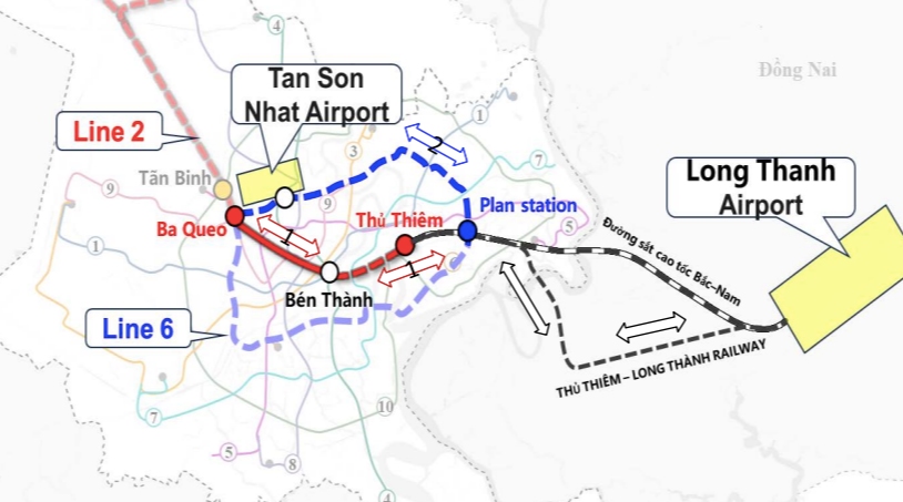 Metro số 6 (màu xanh) là tuyến đường sắt đô thị vành đai trong của TPHCM. Thành phố ưu tiên triển khai giai đoạn 1 từ ga Bà Quẹo đến ga Phú Hữu. Ảnh: MAUR