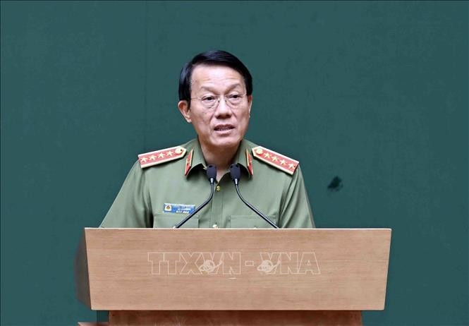 Đại tướng Lương Tam Quang, Ủy viên Bộ Chính trị, Bí thư Đảng ủy Công an Trung ương, Bộ trưởng Bộ Công an phát biểu. Ảnh: Phạm Kiên/TTXVN luong-tam-quang-10062026-01.jpg