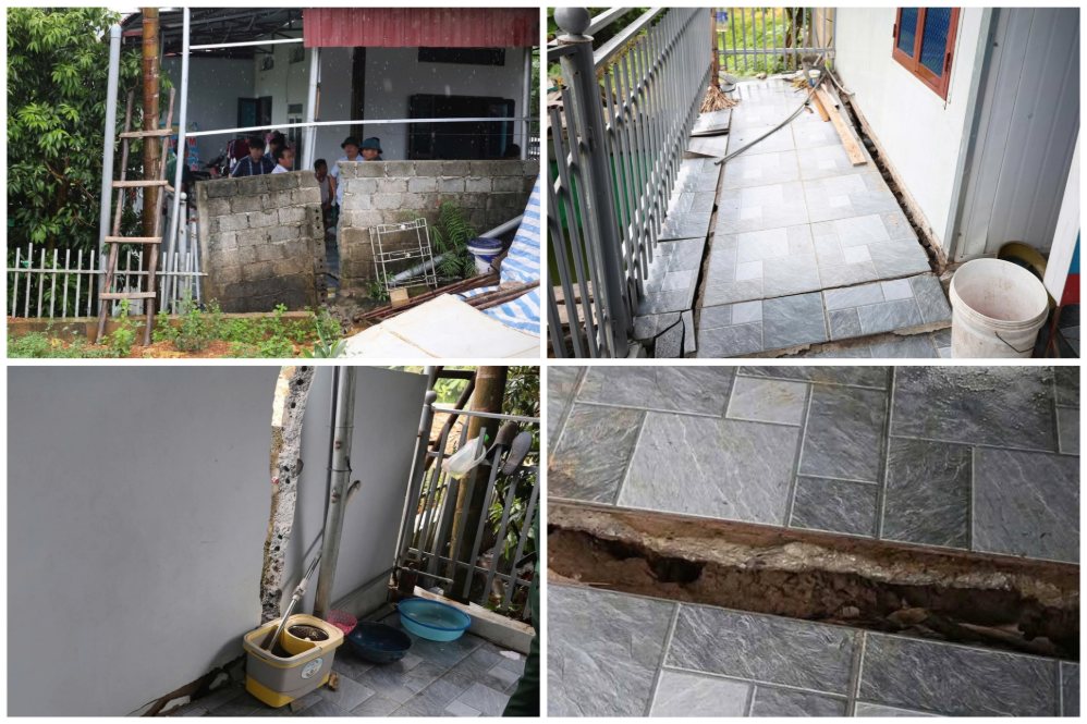 Nhiều vết nứt lớn xuất hiện tại nhà dân ven ngòi Lạt. Ảnh: Tô Công