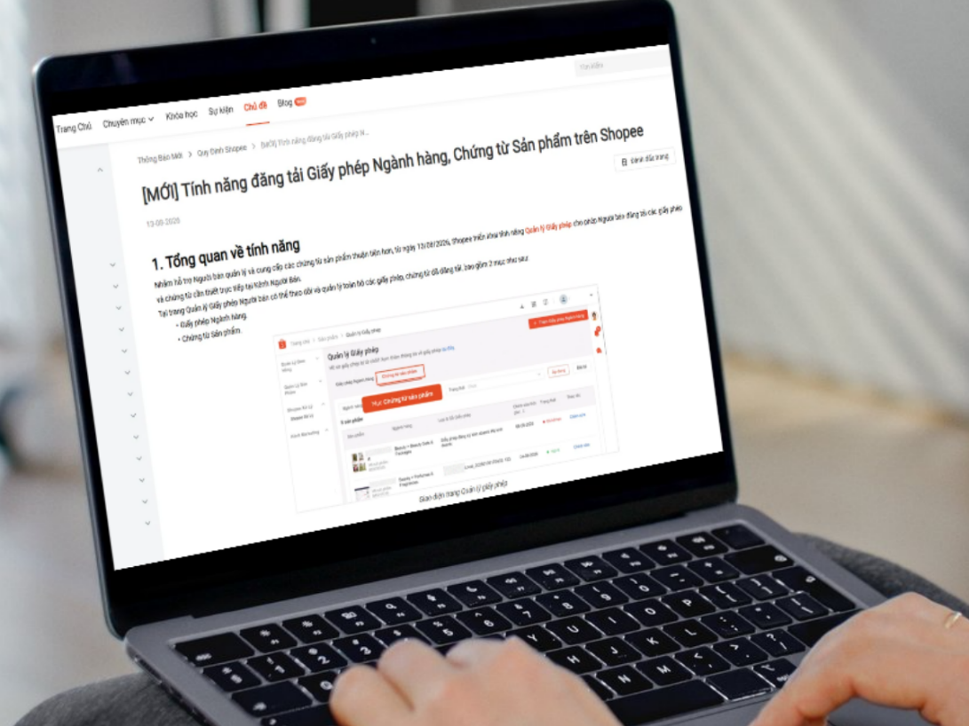 Shopee mới ra mắt tính năng đăng tải giấy phép ngành hàng, chứng từ sản phẩm trên Kênh Người bán.