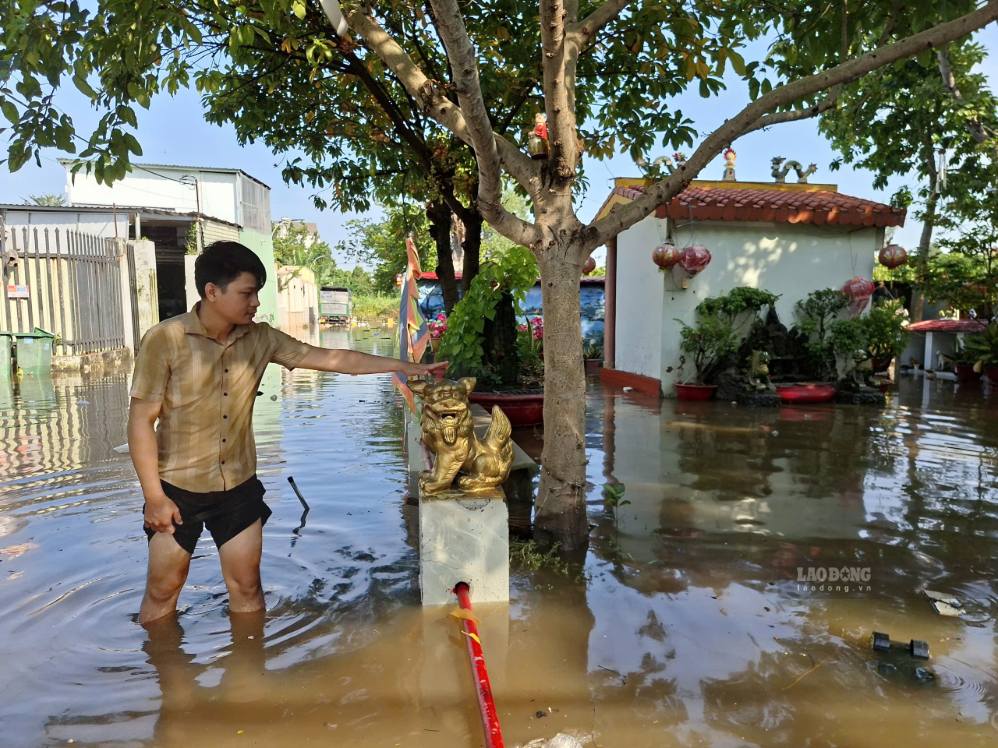 Nước ngập một ngôi miếu trong hẻm 84, đường số 11. Ảnh: Minh Quân