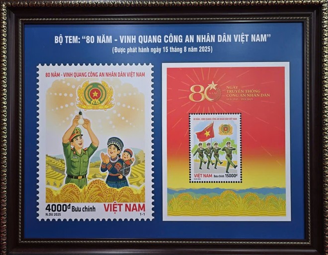 Bức tranh tem bưu chính "80 năm - Vinh quang Công an nhân dân Việt Nam"